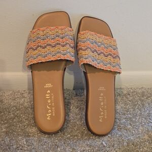 Mariella Vacation Beach Leather Sandal Slides Women's 7.5 Made In Italy